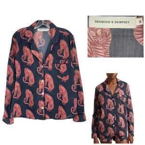 Desmond & Dempsey London Sz M Sansindo Navy Pink Tiger Pajama Pyjama Top Only